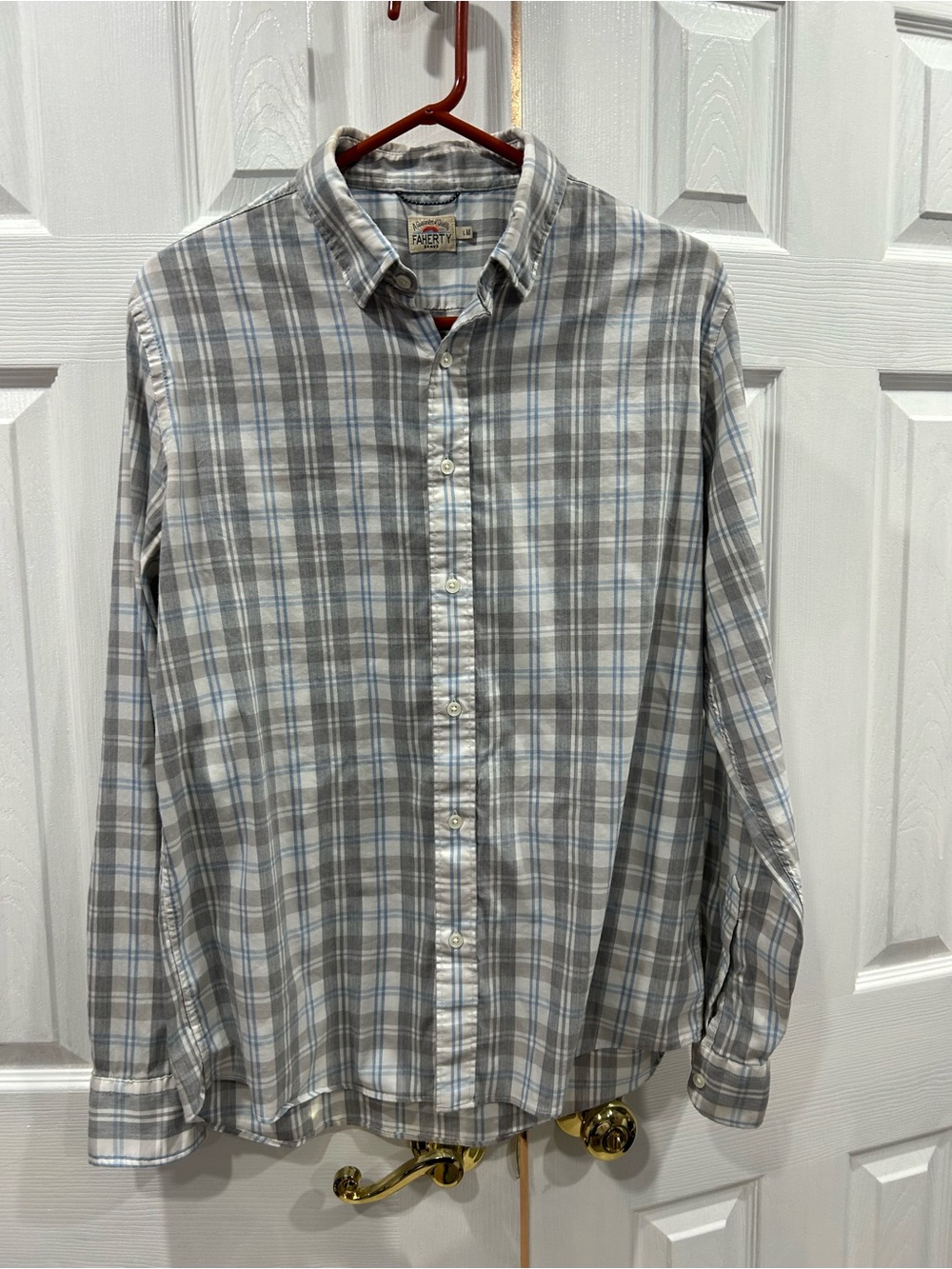 Faherty Gray and Light Blue Plaid Button-Down Shirt